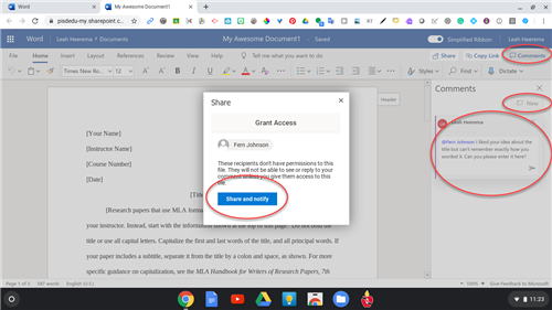 commenting in word online 